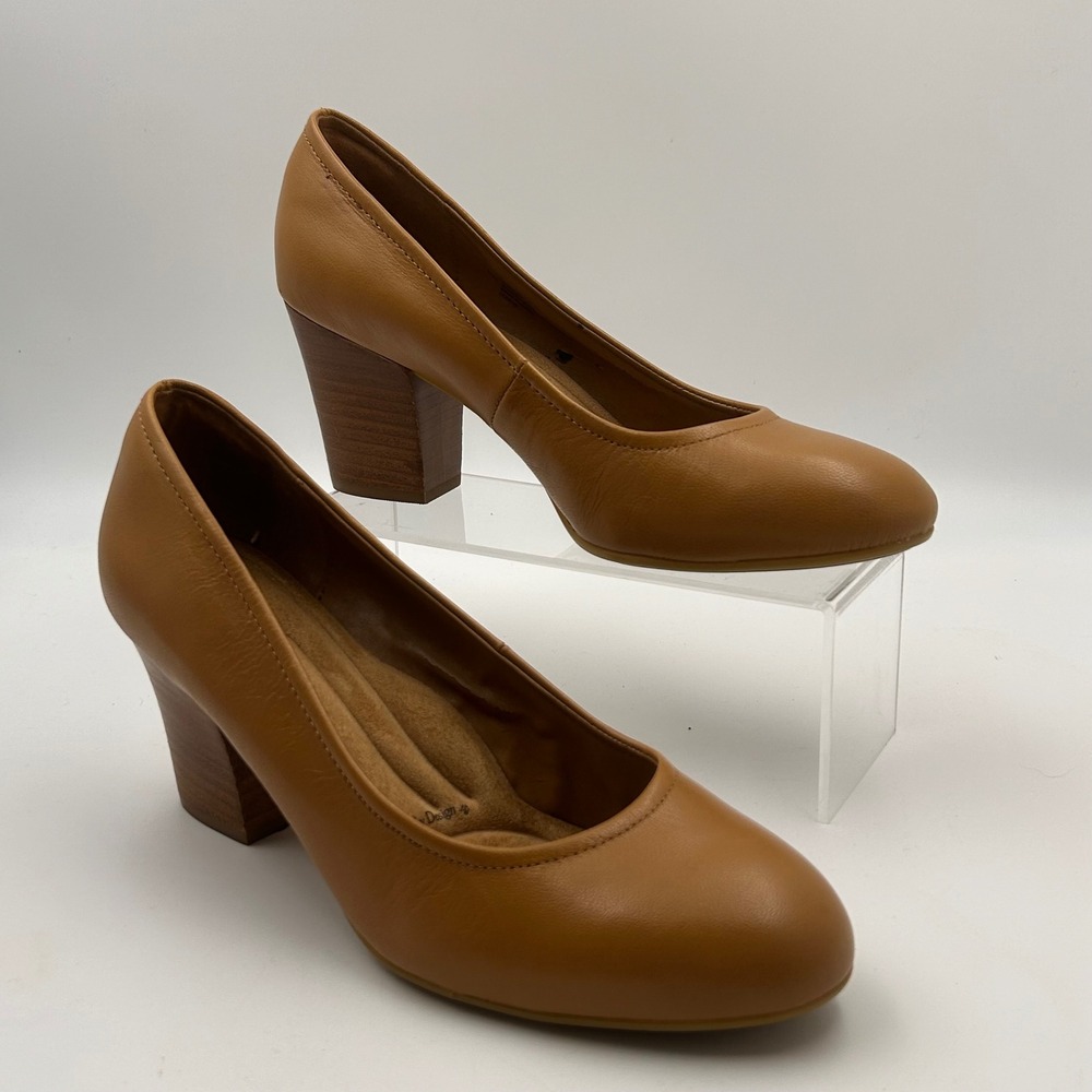 Sofft Pump Women 9.5 Brown Leather Block Heel Round Toe Professional Career